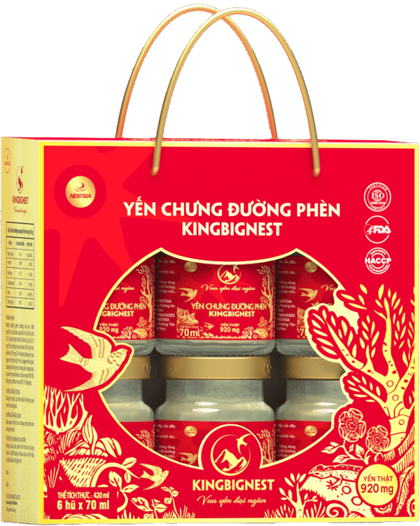 Hộp 6 Hũ Yến Chưng Đường Phèn Kingbignest Quai Xách