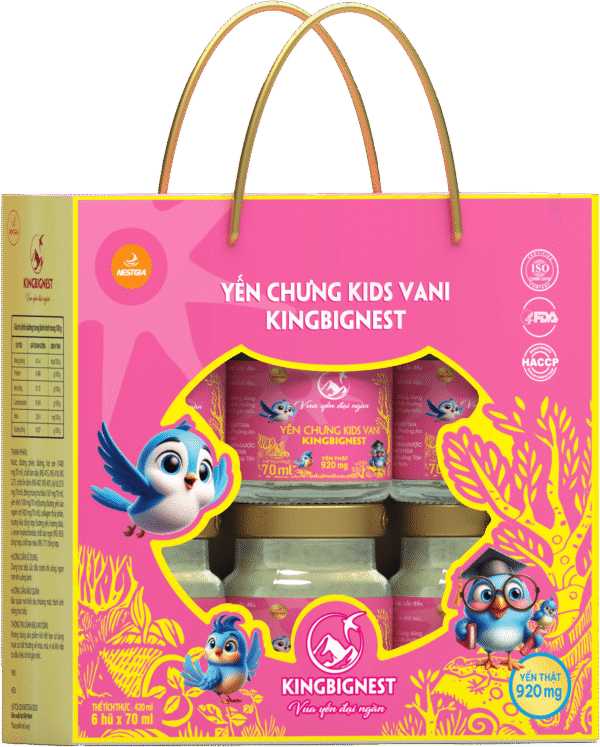 Hộp 6 Hũ Yến Chưng Kids Vani Kingbignest Quai Xách