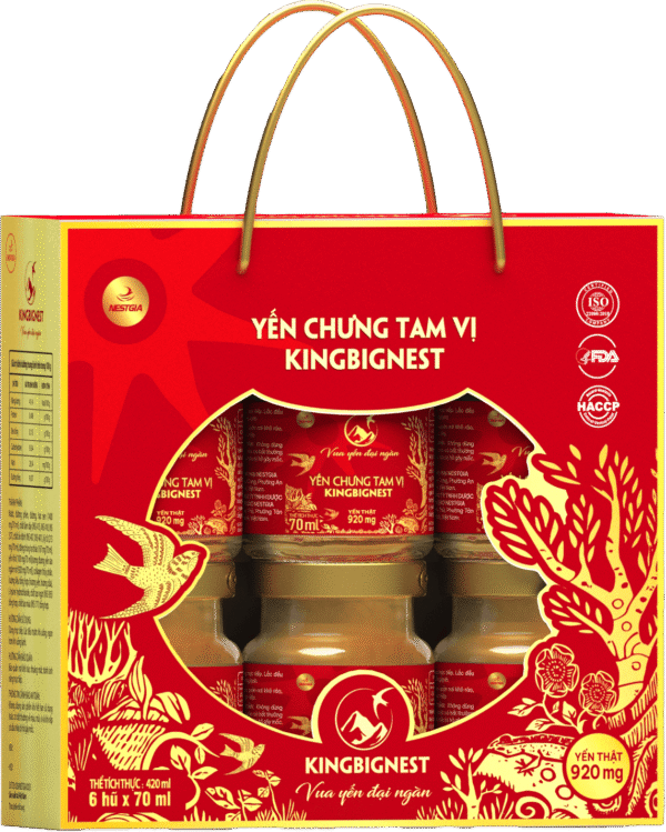 Hộp 6 Hũ Yến Chưng Tam Vị Kingbignest Quai Xách