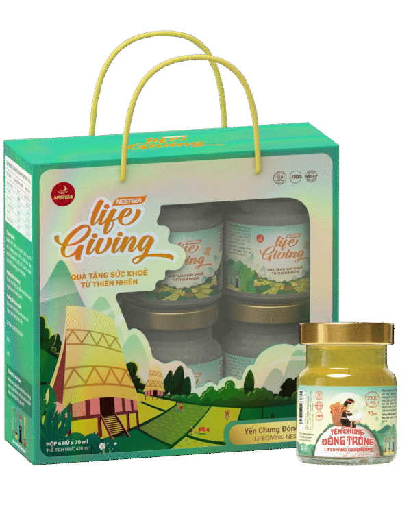 Hộp 6 Hũ Yến Chưng Đông Trùng LifeGiving Quai Xách