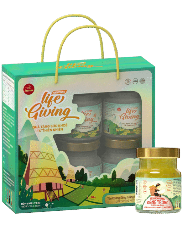 Hộp 6 Hũ Yến Chưng Đông Trùng Đường Kiêng LifeGiving Quai Xách