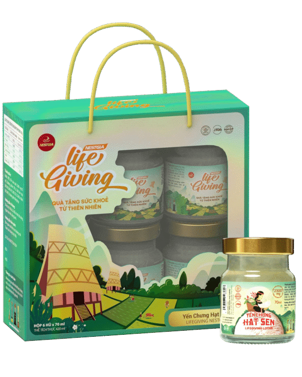 Hộp 6 Hũ Yến Chưng Hạt Sen LifeGiving Quai Xách