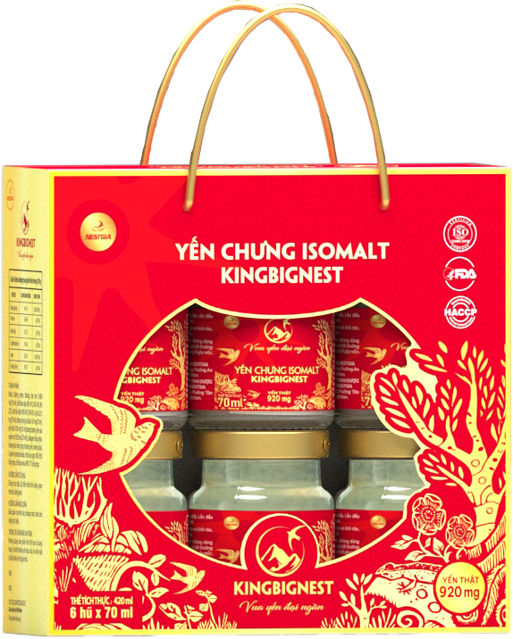 Hộp 6 Hũ Yến Chưng Isomalt Kingbignest Quai Xách