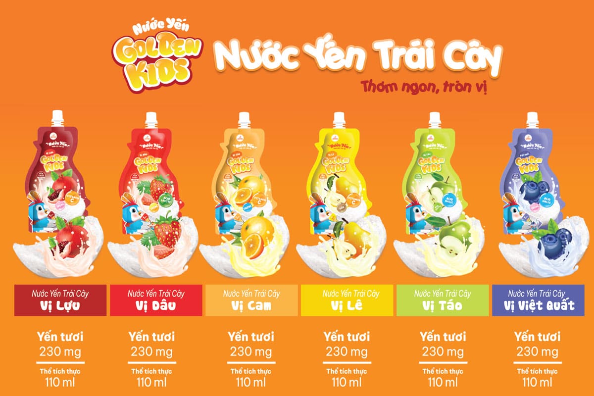 Nước yến trái cây Goldenkids, nước cốt trái cây thật, dinh dưỡng thật cho bé