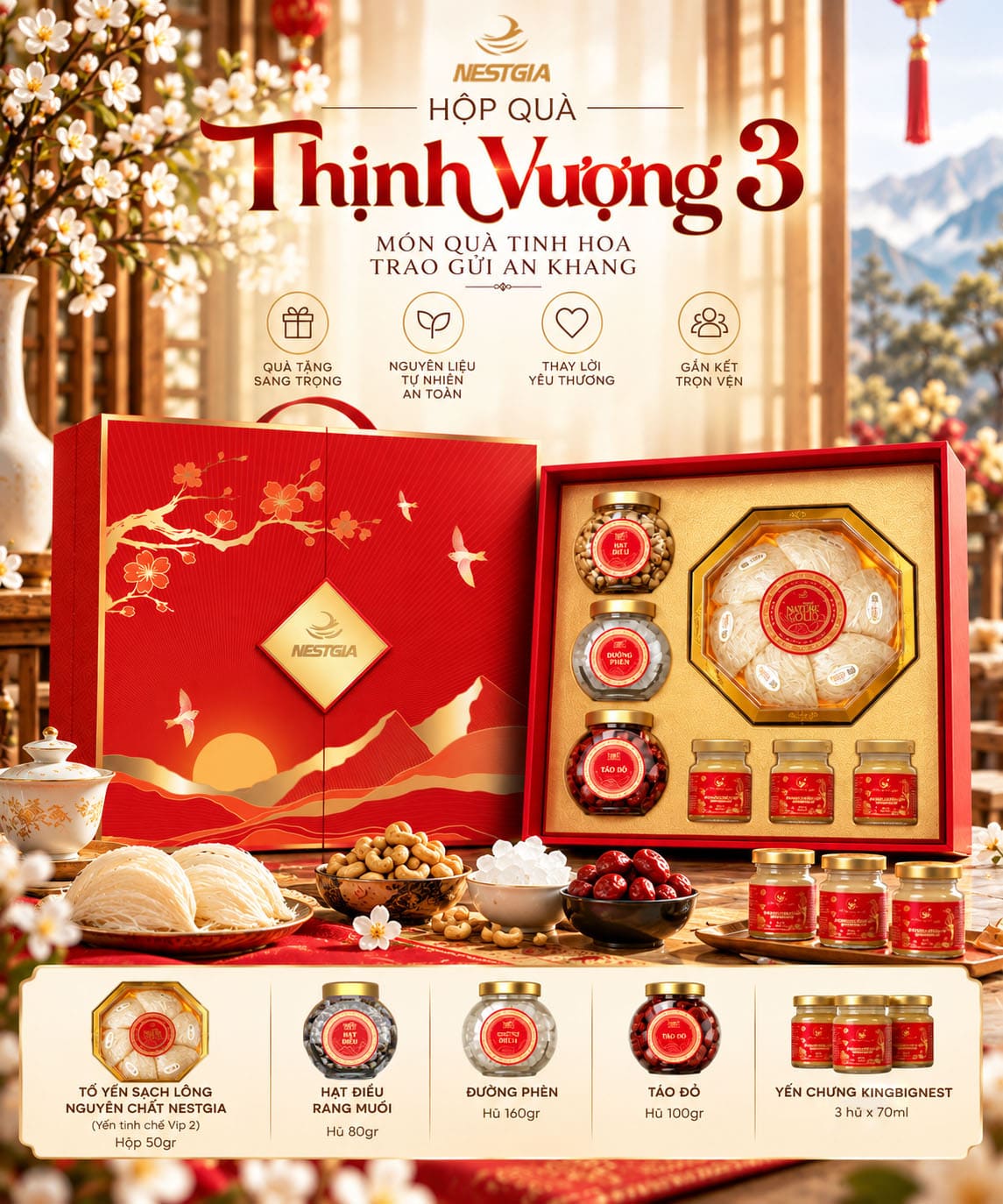 Trọn bộ sản phẩm bên trong Hộp quà Thịnh Vượng 3